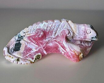 Rhodochrosite Lizard Chameleon Hand carved Sculpture - No.90 • Unique Natural Pink Crystal Stone Reptile Figurine