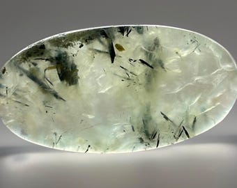 Prehnite with Epidote Elongated Oval Flat Back Palm - Cabochon Gemstone