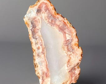 Pink Banded Agate from Turkey –  Collector Crystal, Natural Agate Slab Specimen, Agate Freeform Slice (227)