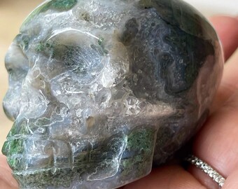 Blue Moss Agate Skull | Rainbow Quartz Moss Agate | Halloween Home Decor |Mineral specimens | ReikiHeal |Crystal Gifts,Energy crystals
