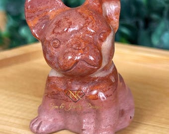Alashan Agate French bulldog carving