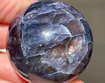 Iolite Sphere with a Cats Eye flash and Rainbows AAA Deep Blue Bloodshot Iolite , Rare Find Crystals, Cordierite Dichroite Water Sapphire
