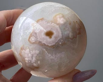 Pink Flower Agate in Quartz XL Sphere - High Quality Natural Pink Crystal Ball - No. 5