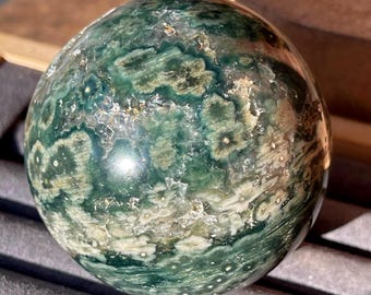 7th Vein Ocean Jasper Sphere with Quartz Clusters,Orbicular Jasper Ball, Unique Madagascar Jasper (387)
