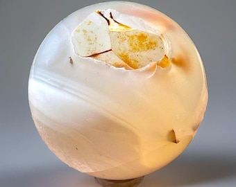 White Agate Sphere with Sugar Druzy and Beautiful Geometric Patterns - #11