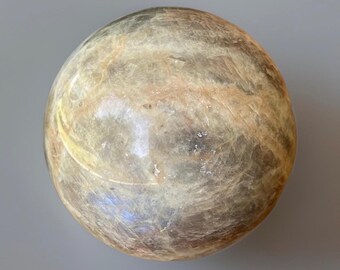 Sunstone Moonstone XL Sphere, Large Flashy Crystal sphere with blue & gold confetti flash, Natural Rare Collector’s Crystals