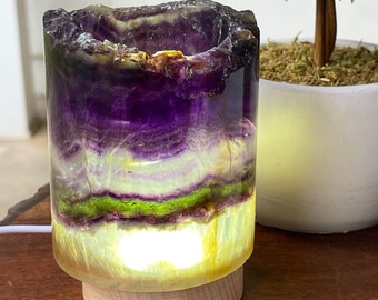 Fluorite Lamp, Pink, Purple Fluorite Tube LED lamp with a remote , Crystal night light