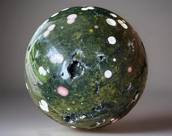 Orbicular Pink & Green Ocean Jasper Sphere, Marovato Jasper Crystal Ball, Collectors Unique Orbicular Ocean Jasper
