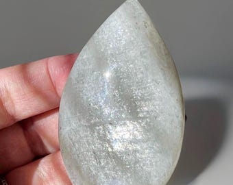 Moonstone Teardrop Flame, White Moonstone with Blue & Rainbow Flash, Beautiful Crystal Gifts
