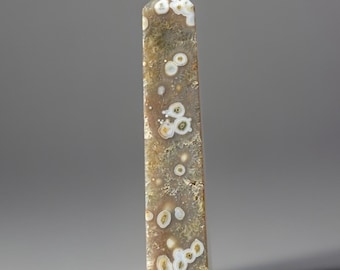 Orbicular Jelly Ocean Jasper Tall Slim Crystal Oblisk, Natural Madagascar Bubble Jasper Tower, Floral Orb Jasper Large Point ( 473 )
