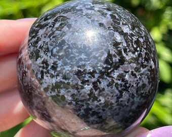 Indigo Gabbro Sphere from Madagascar Polished Crystal, Mystic Merlinite Sphere, Shimmery Violet and Black Crystal Ball