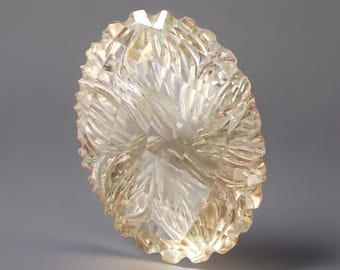 56 cts Handcarved Flower Oval cut Natural Citrine Gemstone, Unique Floral Citrine