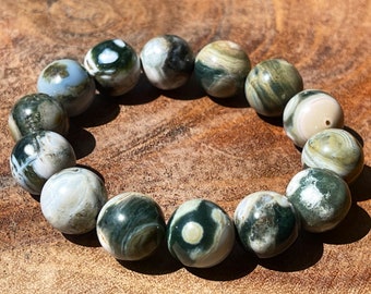 Madagascar Vein Ocean Jasper Bracelet 14mm large beads, Orbicular Ocean Jasper, old stock collectors edition Bracelet