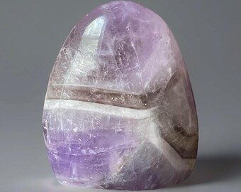 Amethyst & Smoky Quartz Freeform, Chevron Amethyst, Natural Polished Stone Flame, Crystal for Gifting Collecting