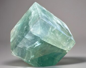 Green Fluorite Cube with Rainbows , HQ Gemstone Polished Floating Cube, Unique Sea Blue Fluorite