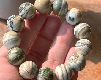 Ocean Agate Bracelet , Orbicular Ocean Agate , Earthtone Beads , White Eye Agate ,  collectors edition