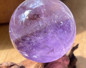 Amethyst HQ Sphere, Natural Purple Phantom Amethyst for Cabinet Display, Unique Collector Decor Piece, Crystal Ball
