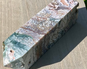 Pink Moss Agate Druzy Tower