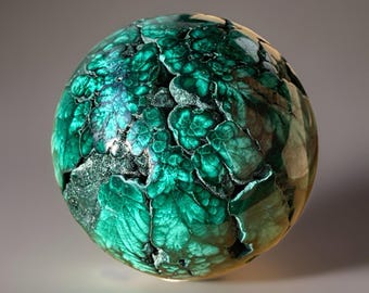 Malachite Sphere with Flowers & Druzy, Malachite Crystal Ball , Unique Rare Crystals