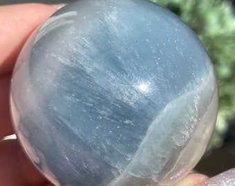 Aqua Blue Mica Fluorite Sphere with Cubes, AAA Crystals, Metaphysical Home decor, Rainbow Mica Fluorite Ball