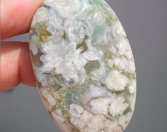 Green Flower Agate Palmstone with Pink & White Flowers, Flower Agate HQ Polished Crystal - #34