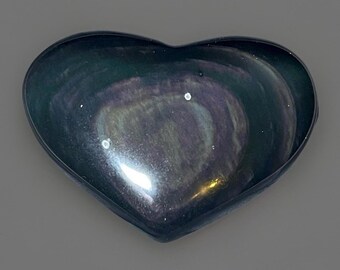 Velvet Obsidian Crystal Heart , Beautiful Moody Purple & Muddy Green Flashy Obsidian