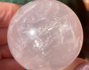 Periwinkle Rose Quartz Sphere with rainbow AAA Quality Rare Crystal, Rainbow Lavender Rose Quartz Sphere