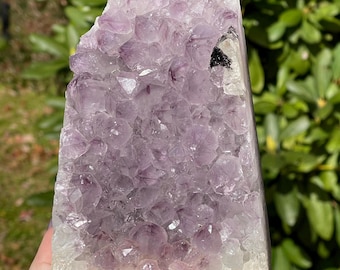 Amethyst Calcite and Hematite Geode Cut Base 4lb 6.9oz, Natural Formation for Cabinet Display, Unique Collector Decor Piece