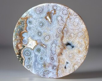 Orbicular Ocean Jasper Disc - Blue Orb Round Flat OJ Slab, Madagascar Colorful Jasper Slice, Bubble Jasper