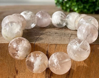 Snowflake Rose Quartz with Cats Eye Flash HQ Beaded bracelet collectors edition