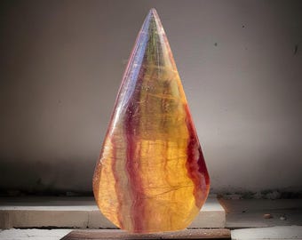 Candy Fluorite Large Flame Drop • Polished Orange Raspberry Fluorite Crystal