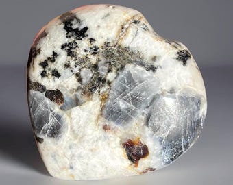 RARE Sapphire XL Heart on Quartz Matrix w/ Garnet, Unique Crystal from Blue Jay Mine, Canada, Collectors Specimen