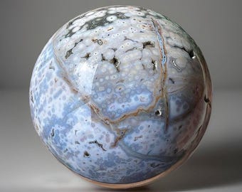 8th Vein Blue Ocean Jasper HUGE 16 inch Statement Sphere with druzy, Bubble Jasper Crystal Gift, AAA Collectors Madagascar Jelly Jasper