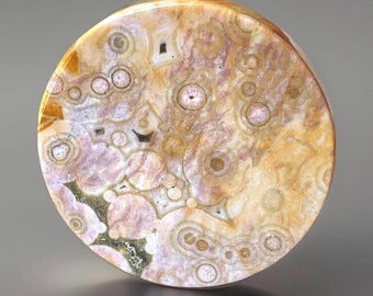 8th Vein Orbicular Ocean Jasper Flat Disc • Pink & Yellow Bubble Jasper