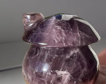 Amethyst Mushroom House Carving - Large Purple Amethyst Crystal - Natural Stone Home Decor - Fairy Garden Home