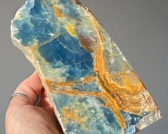 Blue Onyx XL Slab, Banded onyx Statement, Natural Stone Home Decor