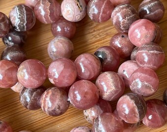 Jelly Rhodochrosite Beaded Bracelet from Argentina - 10 mm, Heart Chakra Stone, HQ Crystal Beads