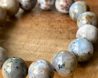 8th Vein Ocean Jasper Bracelet large beads. Orbicular Ocean Jasper, old stock, collectors edition