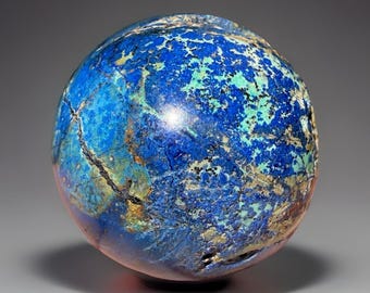 Natural Azurite–Malachite Sphere with Limonite Matrix, Rare Copper ore Orb, Blue & Green Mineral Ball ( 487)
