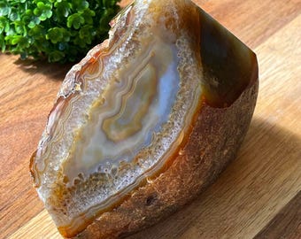 Agate Statement Specimen Top Polished & Rough Natural Side • Brazilian Agate • Crystal Home Decor • Rocks for Coffee Table