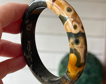 KABAMBY Ocean Jasper Bangle Bracelet with Pink Orange Orbs, Orbicular Ocean Jasper old stock collectors edition jewelry