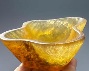 Fluorite Large Gemstone Bowl, Orange Yellow Fluorite trinket plate, Crystal Dish for Jewelry, Natural Minerals for the Home Decor