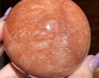Red Peach Moonstone Large Sphere with A Flash / Peach Moonstone Statement Crystal Ball