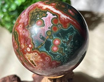 Orbicular Pink & Green Ocean Jasper Sphere, Marovato Jasper Crystal Ball, Collectors Unique Old Stock Ocean Jasper