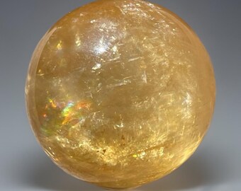 Optical Honey Calcite Sphere with Cats eye flash and Stunning Rainbows - No.29