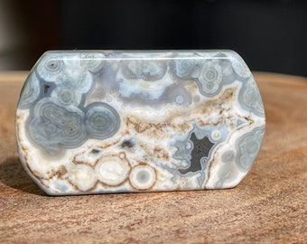 8th Vein Ocean Jasper Slab Dog Tag Pendant with Blue Orbs , AAA Orbicular Ocean Jasper Madagascar collectors edition