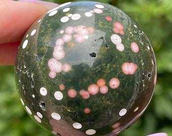 Orbicular Pink & Green Ocean Jasper Sphere, Marovato Jasper Crystal Ball, Collectors Unique Orbicular Ocean Jasper