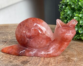 Fire Quartz Snail Hand Carved with Rainbows High Quality, AAA Grade Collectors Edition Crystal Carving