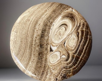 Chocolate Calcite XXL Cookie Flat: Unique Abstract Crystal, Polished Gemstone Round Stone Disk (476)