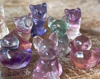 TINY Candy Fluorite Animals , Small Crystal Carvings, Colorful Fluorite Mini Cat, Dog, Duck , Miniature Crystals, Baby Animal Crystals